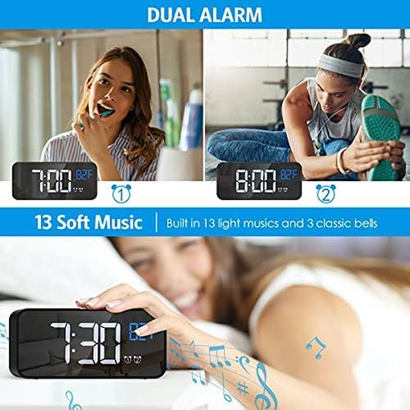 【2026 Newest Upgraded】 AMIR Digital Alarm Clock with Large Led Temperature Display, Portable Alarm Clock Digital, Snooze Time, Four-Level Adjustable Brightness Dimmer, 13 Music for Table Bedroom - White image number 6