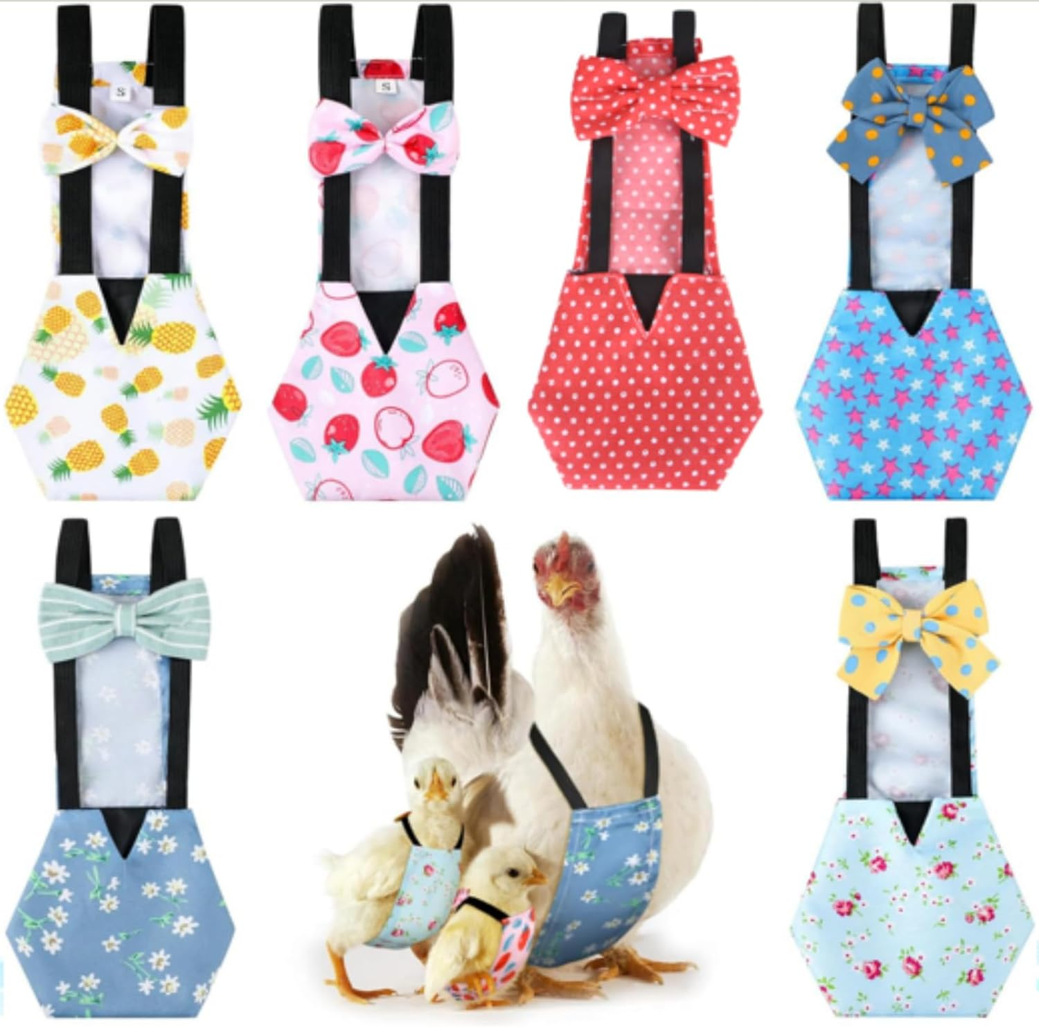 6 Pcs Washable Chicken Diapers Reusable Pet Diaper with Bow Tie for Pet Ducks Hens Goose Clothes Poultry Nappies Waterproof Adjustable for Hen Rooster Chicken(Classic,M) image number 4