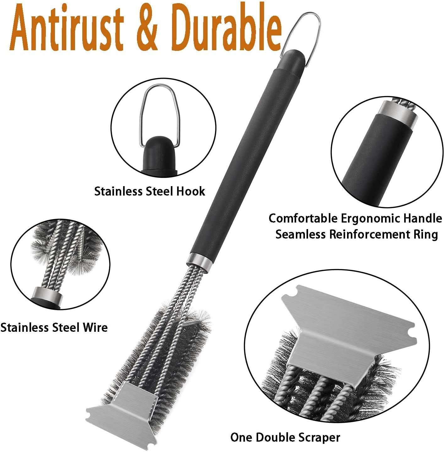 Grill Brush and Scraper, Best BBQ Cleaner, Stainless Steel Wire Bristles Brush Double Scrapers and Stiff 18 Inch Handle, Best Barbecue Cleaning Brush for All Grill Types, Ideal Barbecue Accessorie image number 1