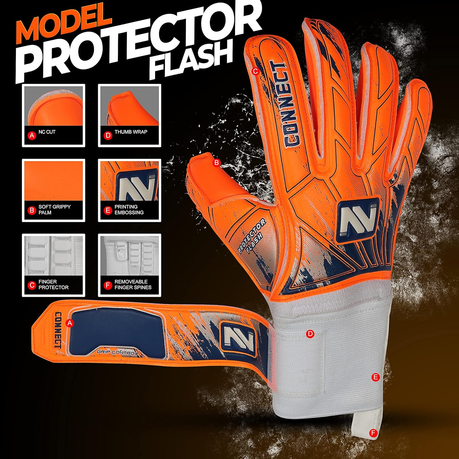 Connect Goalkeeper Gloves Premium Grip, Goalkeeper Gloves Kids, Youth & Adult, Football Gloves with Finger Support, Goalie Gloves, Goalkeeping Gloves Size 4/5/6/7/8/9/10 image number 3