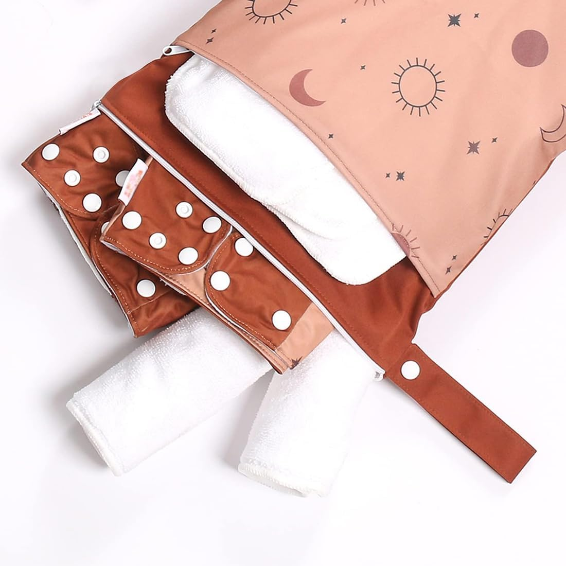 2 Pack Wet Dry Bags for Baby Cloth Diapers, Waterproof Nappy Bag Organizer, Reusable Wet Bag with Two Zippered Pockets Handle for Beach Pool Gym Stroller Yoga Toiletries Daycare Organizer image number 1