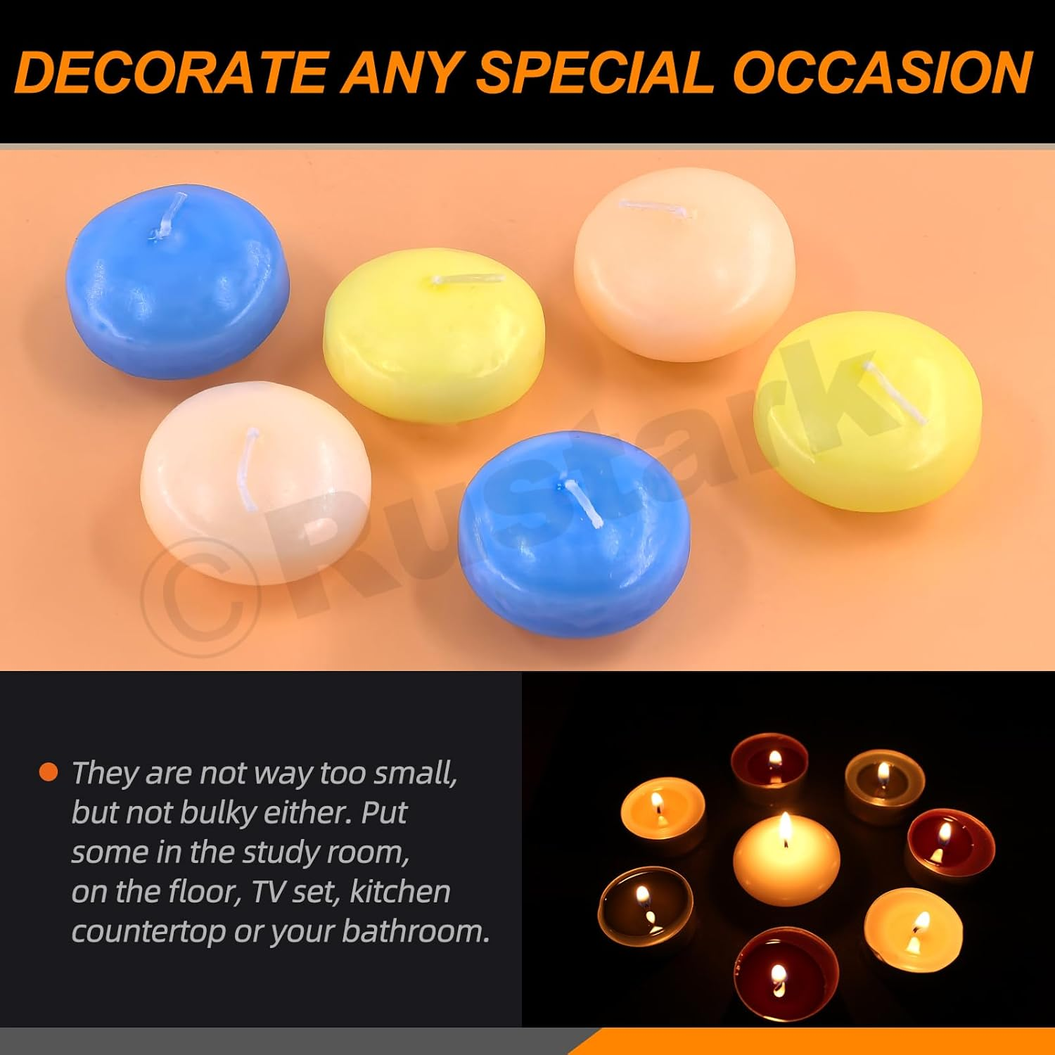 18Pcs Colorful Floating Disc Candles Set Unscented Float Candle Dripless Wax Burning Floating Candles Flameless Floating Candles for Wedding Party Anniversaries Home Decoration - Ivory, Yellow, Blue image number 4