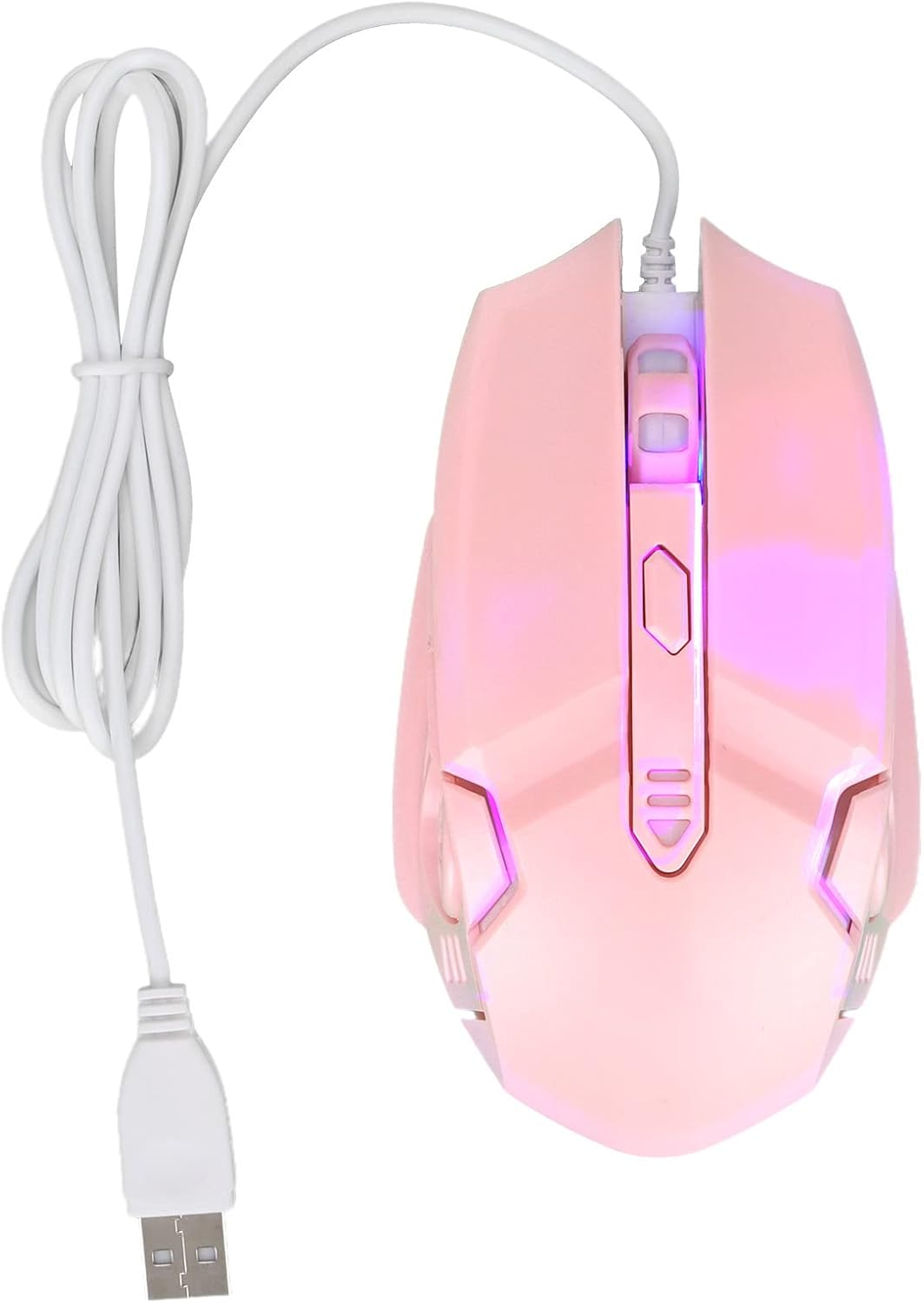 Gaming Mice Wired Office Mouse Cute Pink, Programmable 7 Buttons DPI Adjustable Ergonomic Silent Mouse 4 Cool LED Effects, for Notebook, PC, Laptop, Computer (6D Pink) image number 3