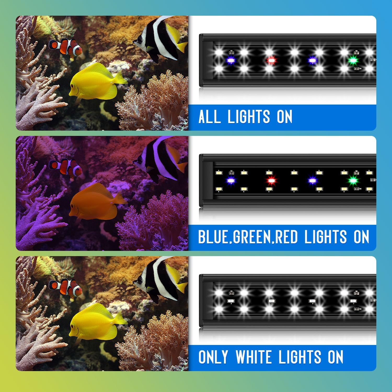 Aquarium Light,Full Spectrum Aquarium Light with Expandable Bracket,White Blue Red Green Leds, Adjustable Timer and Brightness for 18~24IN Fish Tank image number 4