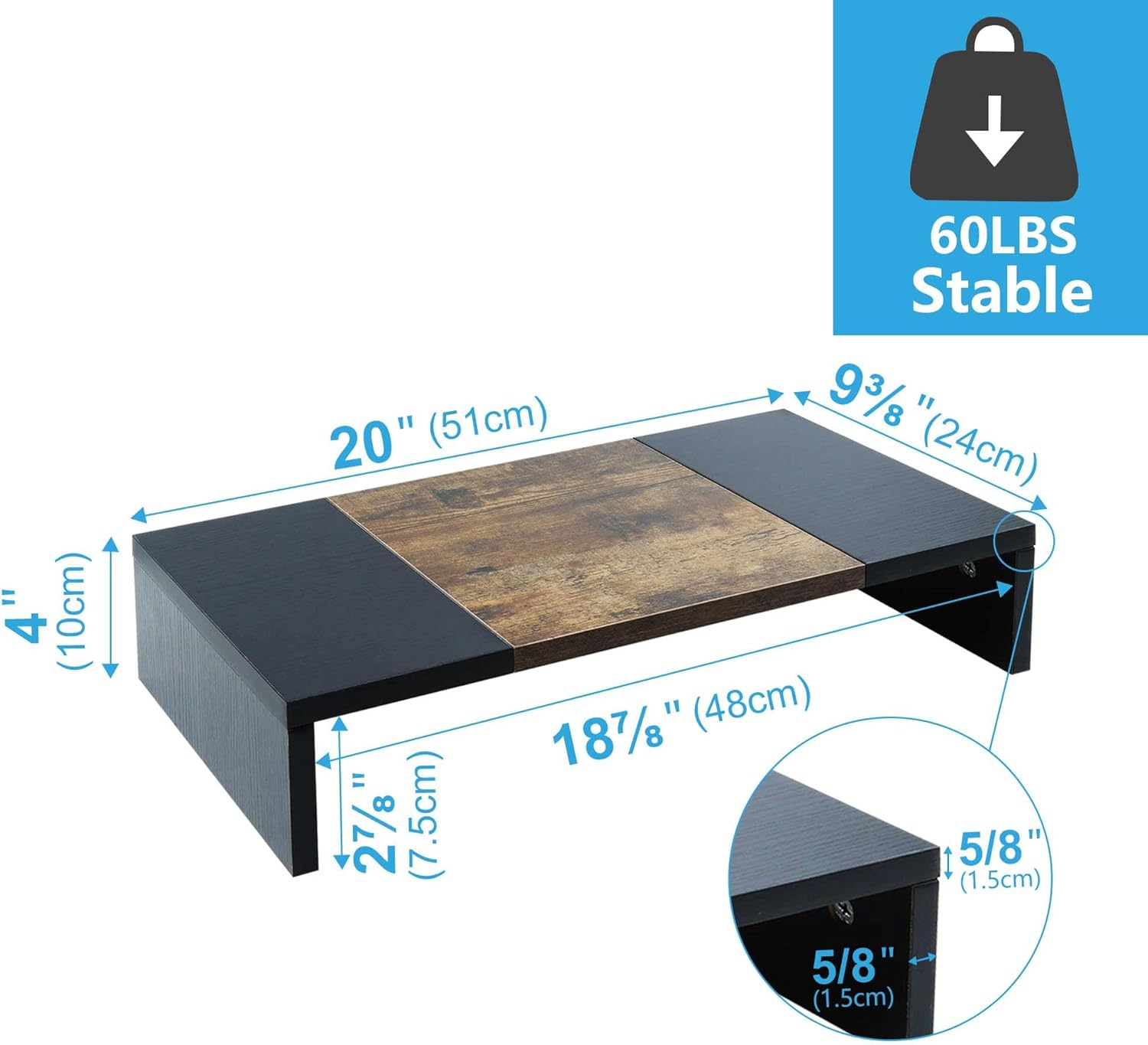 TEAMIX 20 Inch Monitor Riser, Wood Monitor Stand for Desk, Sturdy Tv/Screen/Pc/Printer/Laptop Riser,Computer Shelf with Storage TV Holder for Home Office