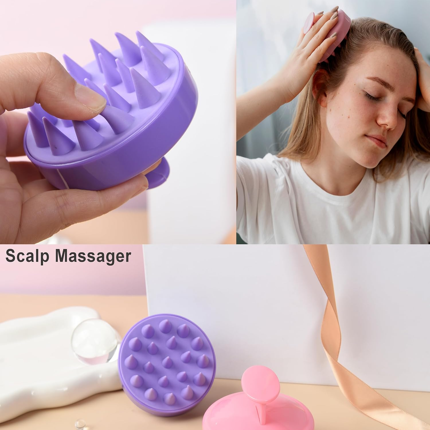 12 Pcs Hair Brush Set with Continuous Hair Spray Bottle for Women, Rat Tail Combs for Toddlers, Soft Scalp Massager, Detangling Hairbrush for Wet Dry Curly Hair (Purple) - Purple image number 6