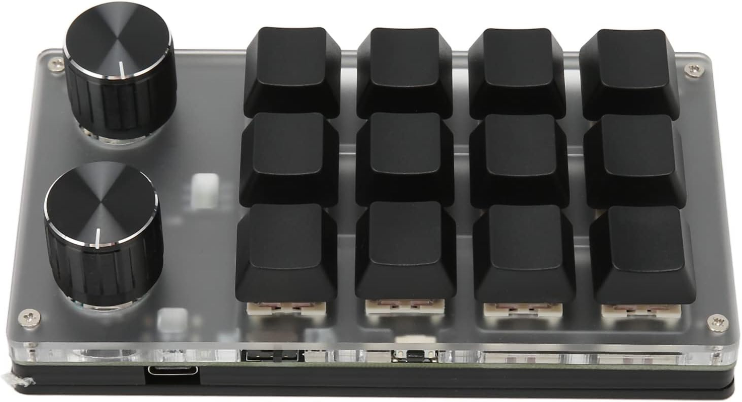 Mini Macro Mechanical Gaming Keyboard, USB Programmable Keypad with Knob for PC Gamer Office Media, Knob Design Ergonomic Design Dual Mode Keypad Oneclick (12 Keys with 2 Knobs) image number 6