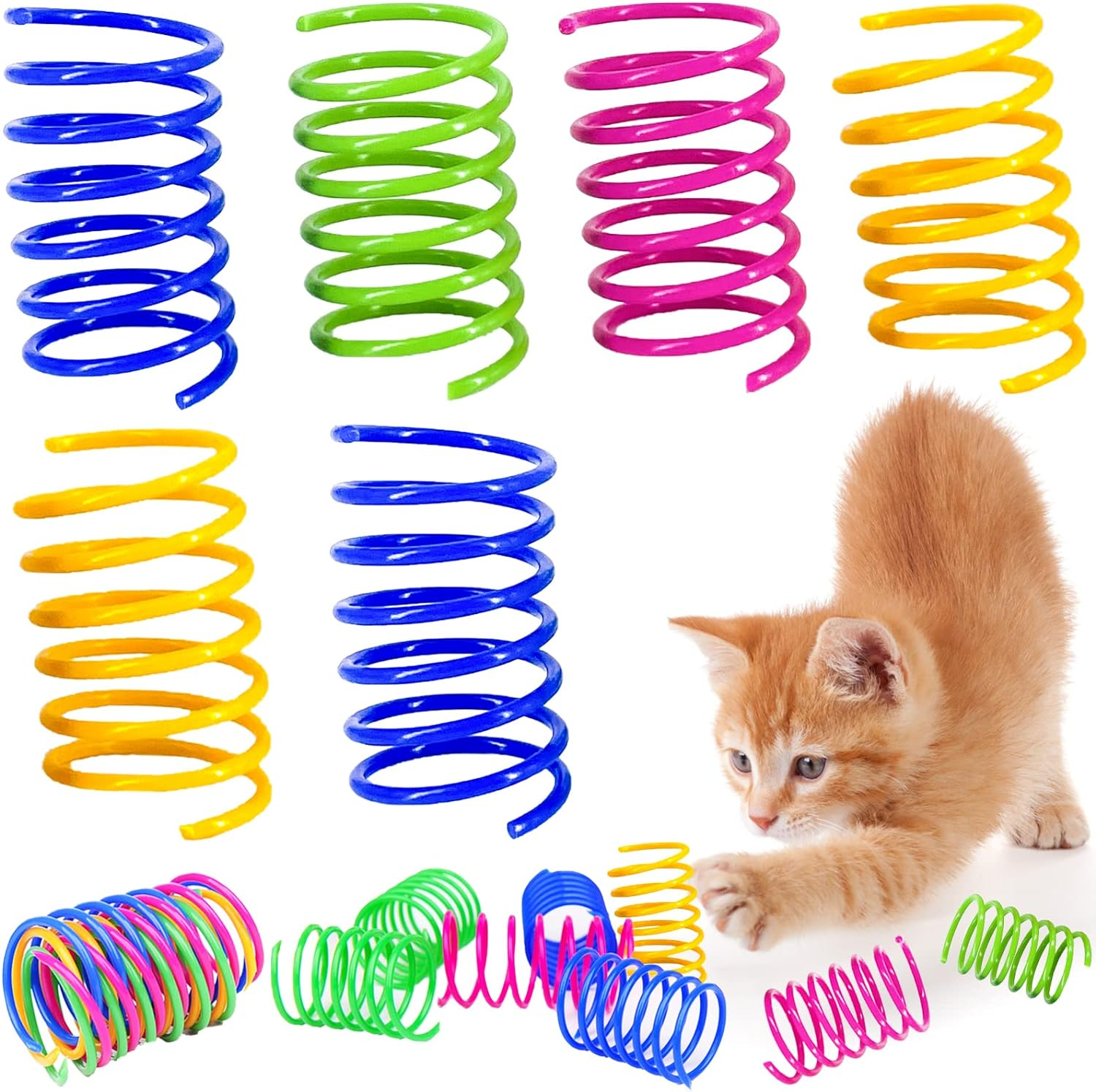 100 Pcs Cat Springs Toys, Cat Spiral Springs Colorful Interactive Cat Toys for Indoor Cats, Lightweight Durable Plastic Cat Spring Coil for Chewing, Swatting, Biting, Hunting Kitten Toys image number 1