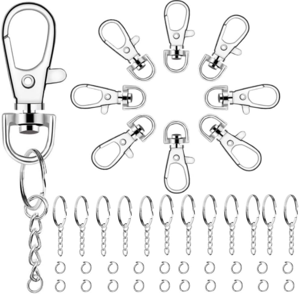 20PCS Detachable Swivel Lobster Clasp Clips Hook Alloy Key Ring Split Keychain Durable DIY for Key Split Ring （Silver） image number 3