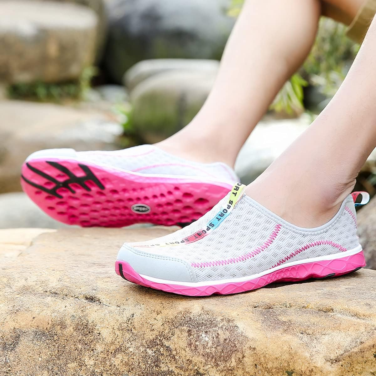 OYUEGE Womens Quick Drying Water Shoes for Beach Water Sports Light Soft Nonslip Walking Beach Running Shoes (Grey 27.0 Cm) image number 2