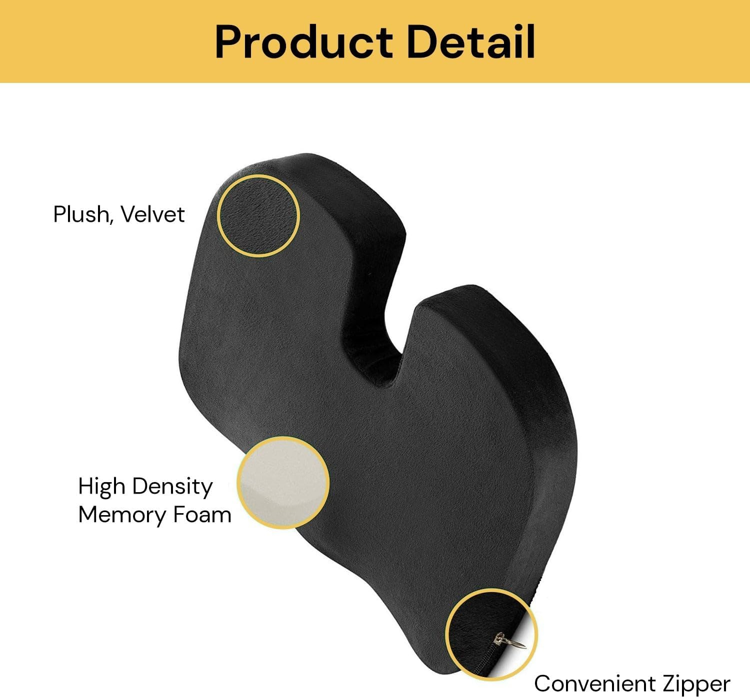 EZONEDEAL Seat Cushion, Desk Chair Cushion, Memory Foam Seat Cushion for Office Chair Cushion, Sciatica Pain Relief Car Seat Cushion for Back Coccyx Tailbone No-Slip Protects - Black