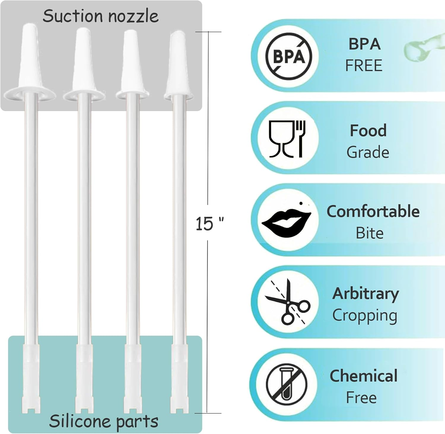 Delove Universal Long Straws for Gallon Water Bottles - Attach a Straw to Your Sports Jug - Cut Size to Fit Any Bottles - Replacement Straws -Half Gallon/32Oz/64Oz/128Oz - Set of 4 image number 1