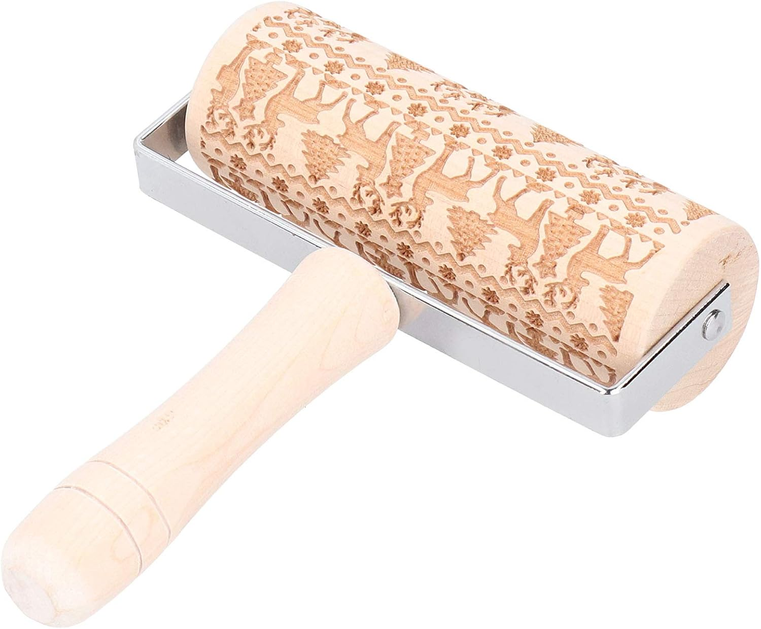 Christmas Wooden Rolling Pin for Baking, Engraved Embossing Rolling Pin Cookie Stamps Roller Grid Cookies Kitchen Decor Tools for Baking Embossed Cookies image number 2