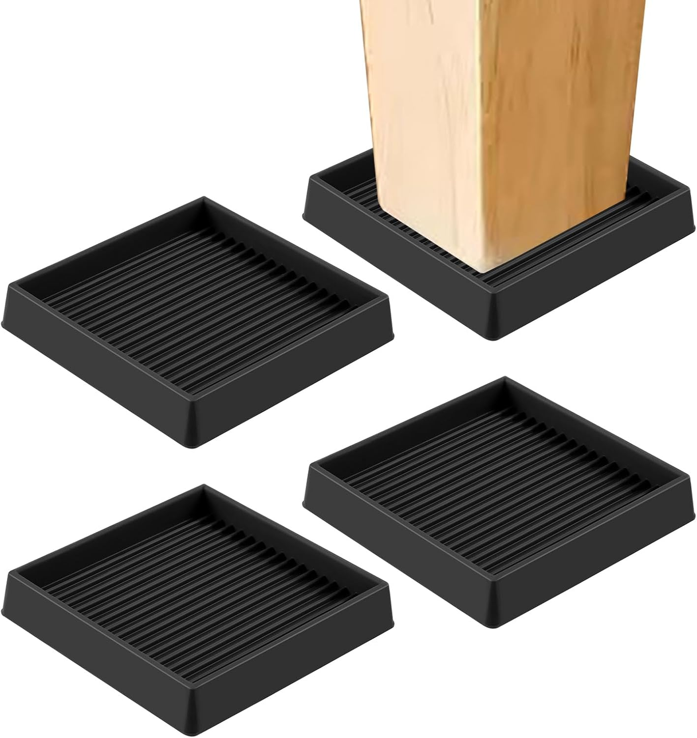 Swpeet 4Pcs 3" X 3" Square Black Rubber anti Skid Caster Cups Non Slip Furniture Pads Kit, Anti-Slip Gripper, anti Skid Furniture Feet anti Slide Floor Stoppers for Bed Couch Table Chair Stoppers image number 4