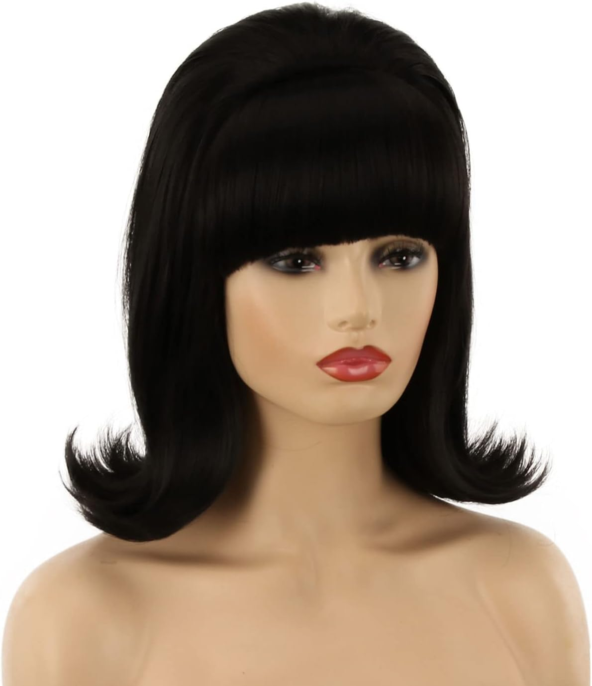 QACCF Black Updo Wig 70S Pinup Pelucas 60S Beehive Style Vintage Look Halloween Costume Women Wig Wtih Bang (Black) - Black image number 4