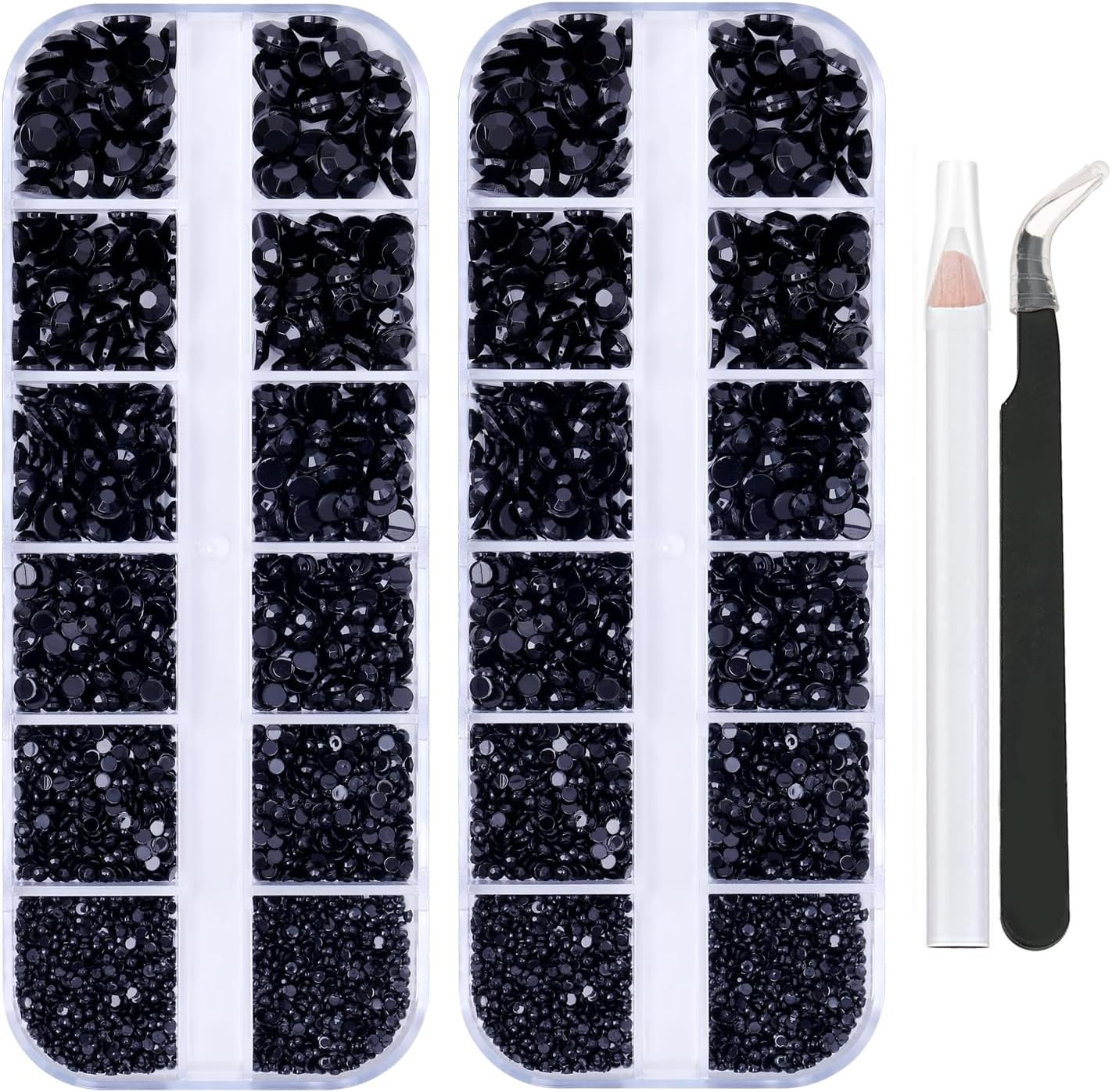 5320 Pieces Flat Back Gems round Crystal Rhinestones 6 Sizes (1.5-6 Mm) with Pick up Tweezer and Rhinestones Picking Pen for Crafts Nail Face Art Clothes Shoes Bags DIY (Black) image number 1