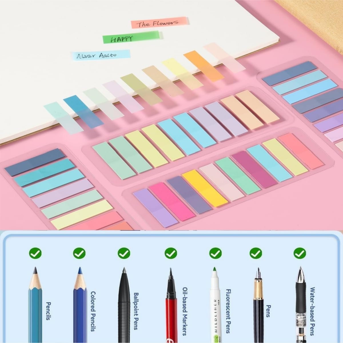 1200Pcs Book Tabs,Sticky Tabs for Annotating Books,Notebook Page Markers,Multi-Color Writable and Repositionable Book Flag Strips for Office,School,Home