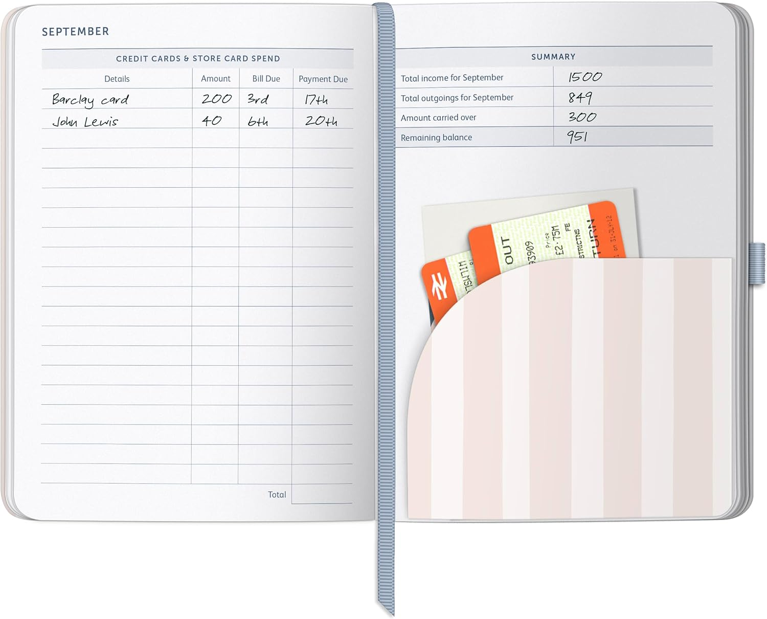Busy B Budget Book - Cloud Blue - Monthly Budget Planner with Handy Receipt Storage Pockets and Pen Loop image number 5
