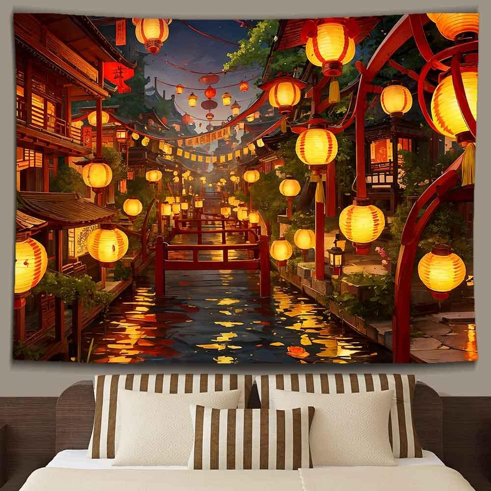 Ine Ive Japanese Tapestry Wall Hanging 80X60 Inches Japan Streets Filled with Lanterns Tapestry for Bedroom Living Room Dorm Decor image number 3