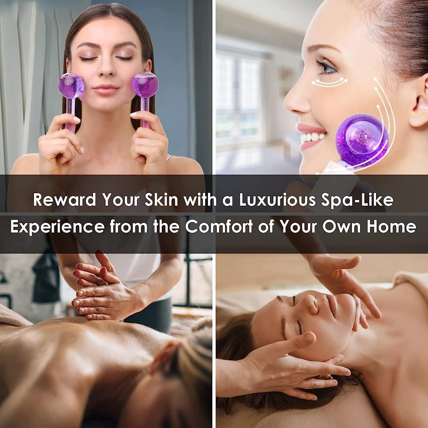 Ice Globes for Face - 2PCS Unbreakable Ice Roller for Face & Eyes, Skin Tightening & Anti-Aging&ndash;Perfect Ice Globes for Reduction of Puffiness & Wrinkles of Face, Neck & Eyes, Glitter Purple image number 3