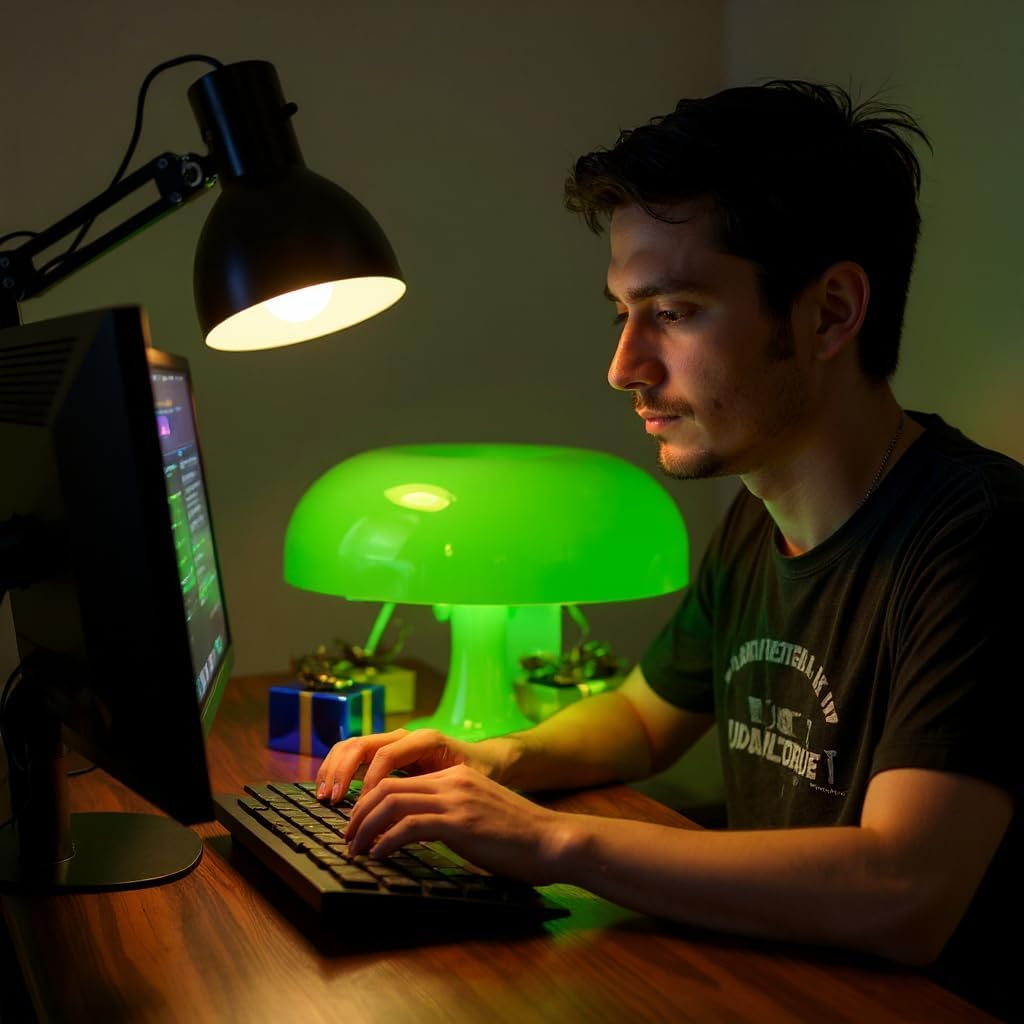 Funky LED Mushroom Lamp (Green) | Cute Night Light | Remote Controlled and Dimmable | Retro Living Room Decor | Relaxing Ambience and Mood Lighting | Auto Timer | Living Room Home Decor Lighting image number 6