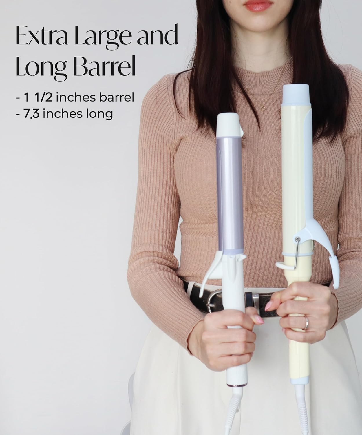 Curling Iron 1 1/2 Inch Extra Long Hair - 7.3" Ceramic Large Barrel Hair Wand for All Types Blowout, Curler for Women, Beach Waves, Long-Lasting Bouncy Curls - Cotton Candy
