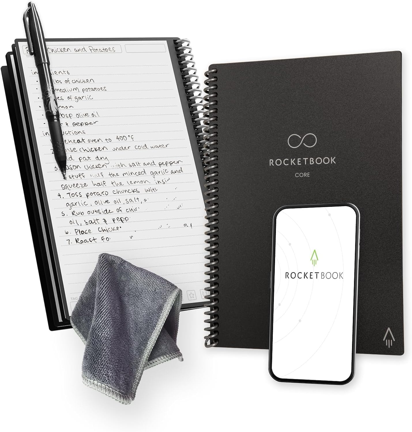 Rocketbook Core Reusable Smart Notebook | Innovative, Eco-Friendly, Digitally Connected Notebook with Cloud Sharing Capabilities | Lined, 6" X 8.8", 36 Pg, Infinity Black