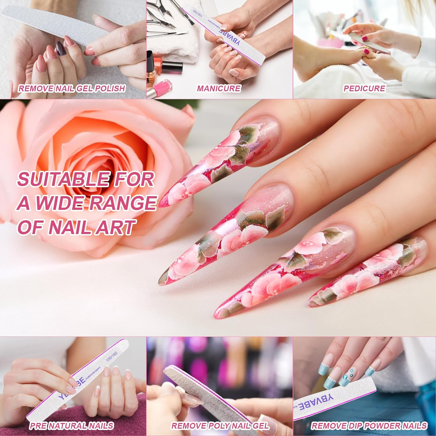 YBVABE 6Pcs Nail File, 100/100 Grit Double Sided Nail Files, Professional Reusable Washable Emery Boards Manicure Tool for Precision Nail Shaping, Purple image number 5