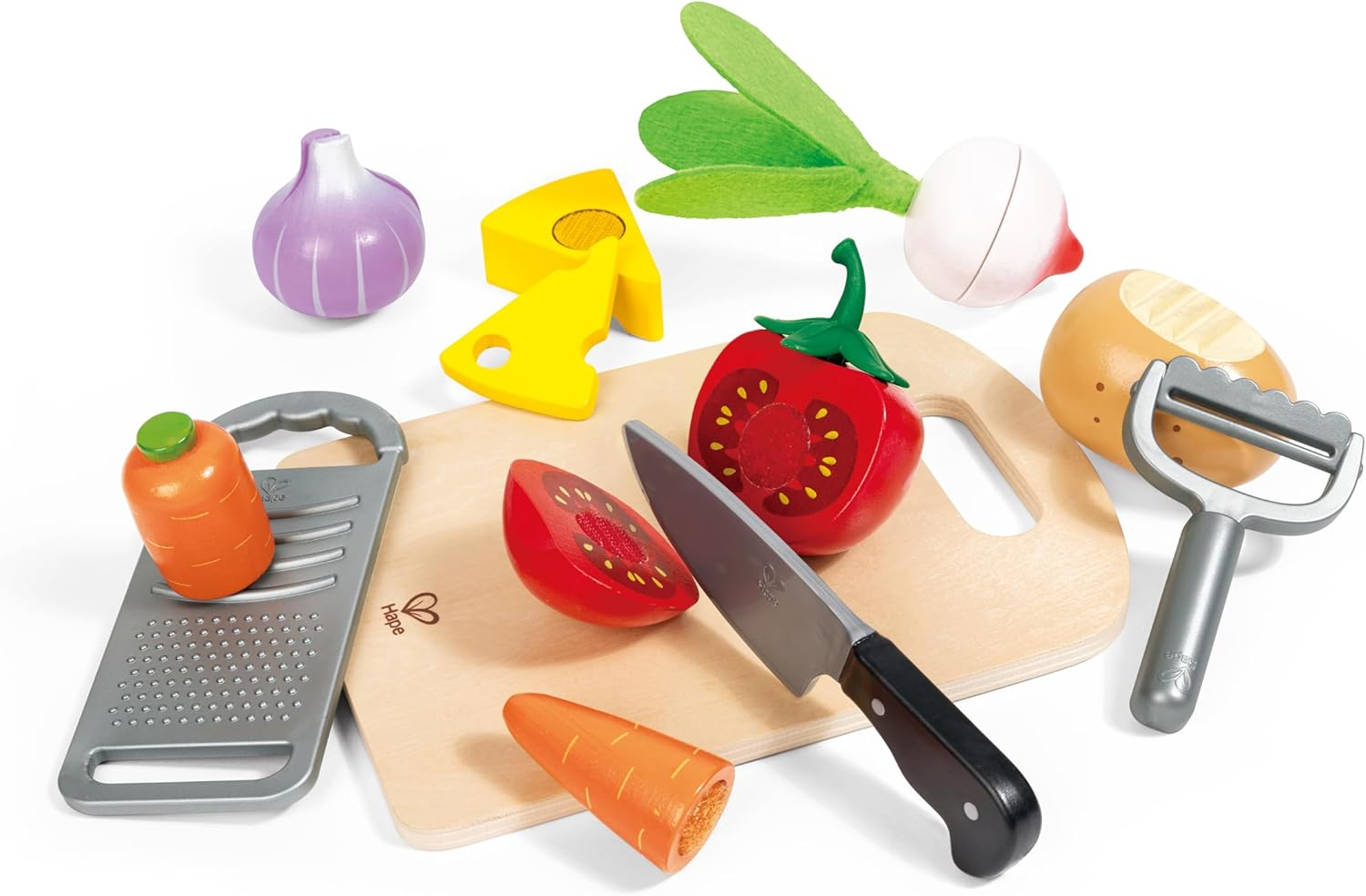 Hape Cooking Essentials Playset &ndash; Wooden Toy Kitchen Accessories for Kids, Pretend Play Food Prep Set with Chopping & Peeling, Role Play Cooking Toy for Toddlers & Children image number 6