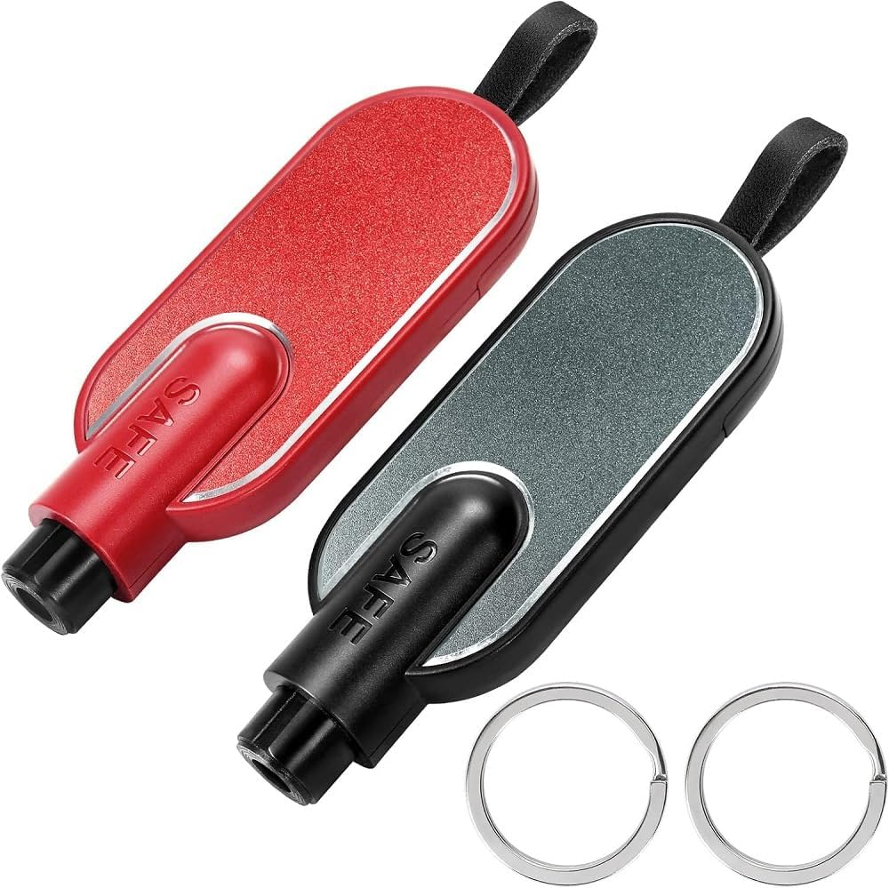 2PCS Car Window Breaker Seatbelt Cutter, 2 in 1 Emergency Car Safety Hammer Glasses Breaker Escape Tool (Red Black, One Size) image number 2