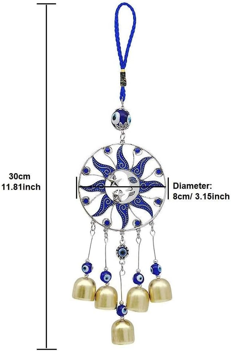 Evil Eye Wind Chimes Evil Eye Wall Hanging Decor Hamsa Hand Hanging Ornament Lucky Wind Bells Sun Moon Hanging Decor (Sun/Moon/Star)