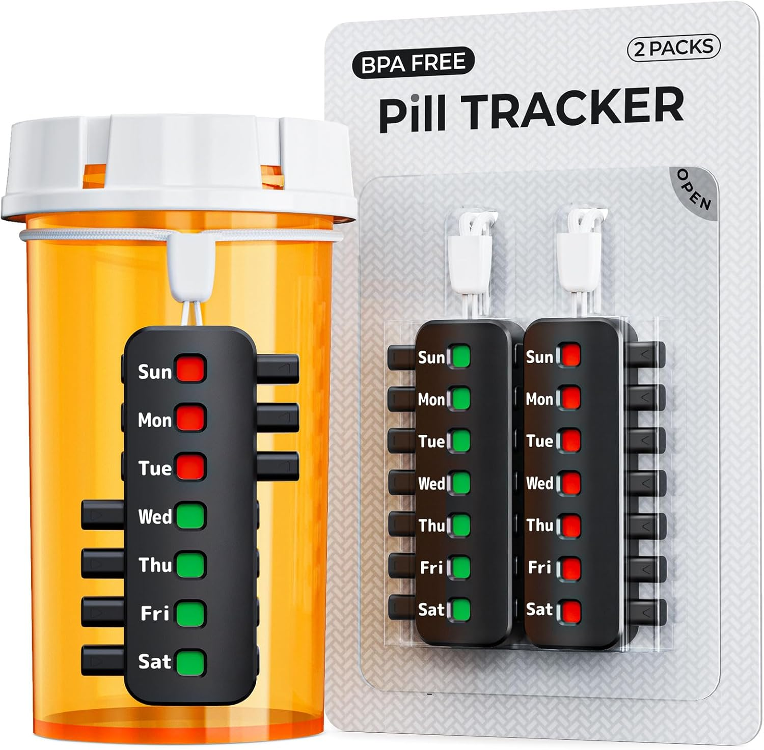 Reusable Pill Reminder for Different Bottles, Arthritis-Friendly Pill Tracker for Easy Use, No Refill Needed, Anti-Slide Medication Tracker, Compact Medication Reminder, Black, 2 Packs image number 1