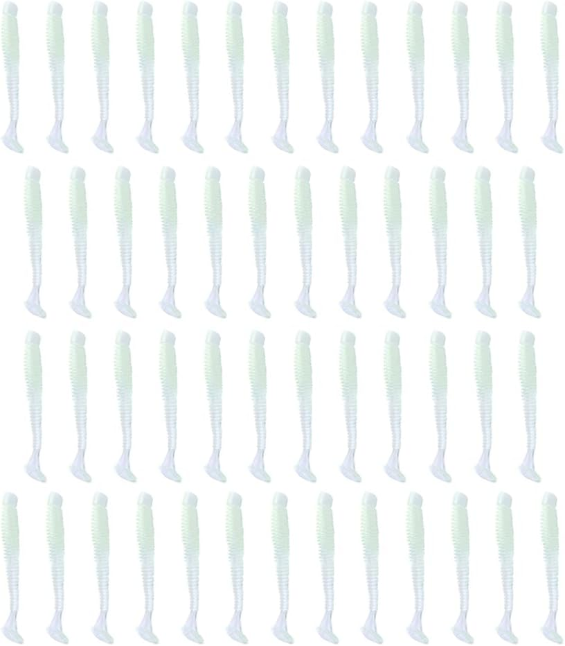 50Pcs Soft Plastic T-Tail Grub Worm Baits Fishing Lures Fish Tackle Gear Accessories Suitable for Catching Bass Trout Salmon image number 2