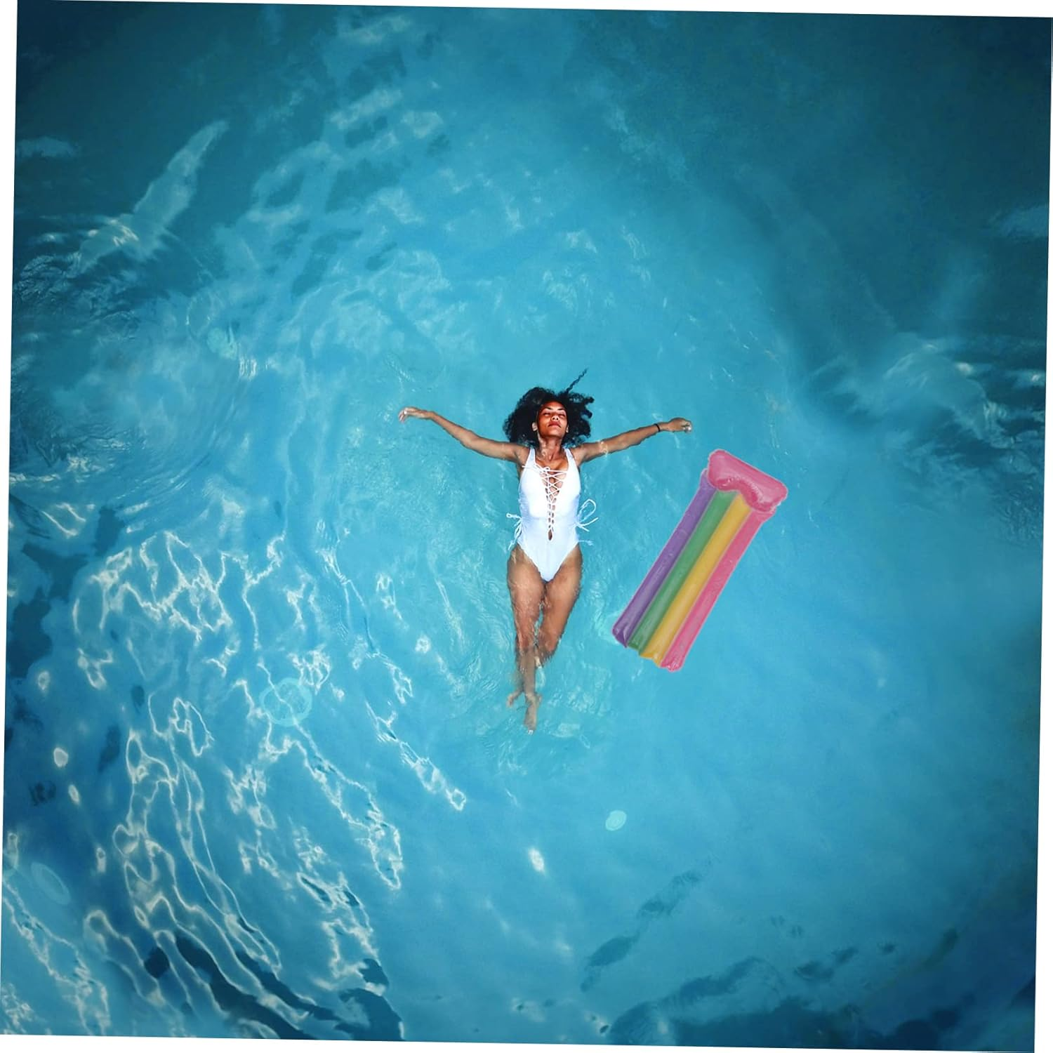 Creative Floating Swimming Board Inflatable Pool Rainbow Pattern for Boys and Girls image number 6