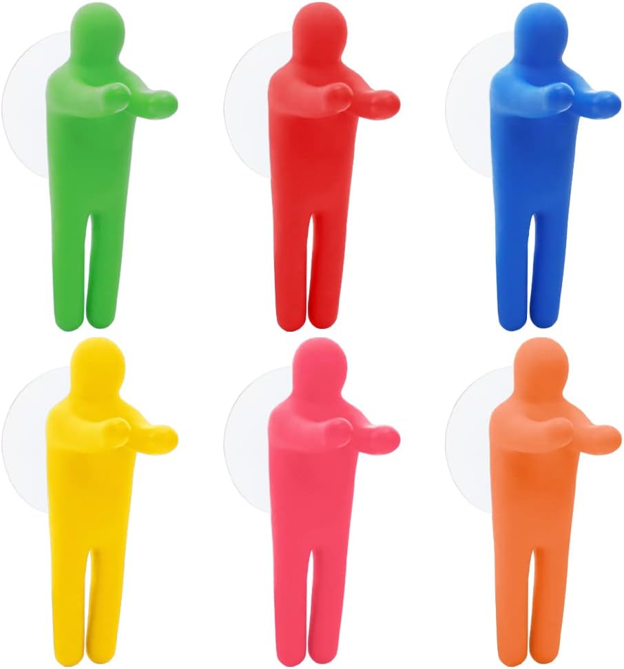 6 Pieces Toothbrush Holder with Suction Cup, Colorful People Toothbrush Holder, Suction Cup Hooks, Wall Mounted Colorful Toothbrush Holder for Shower Bathroom image number 2