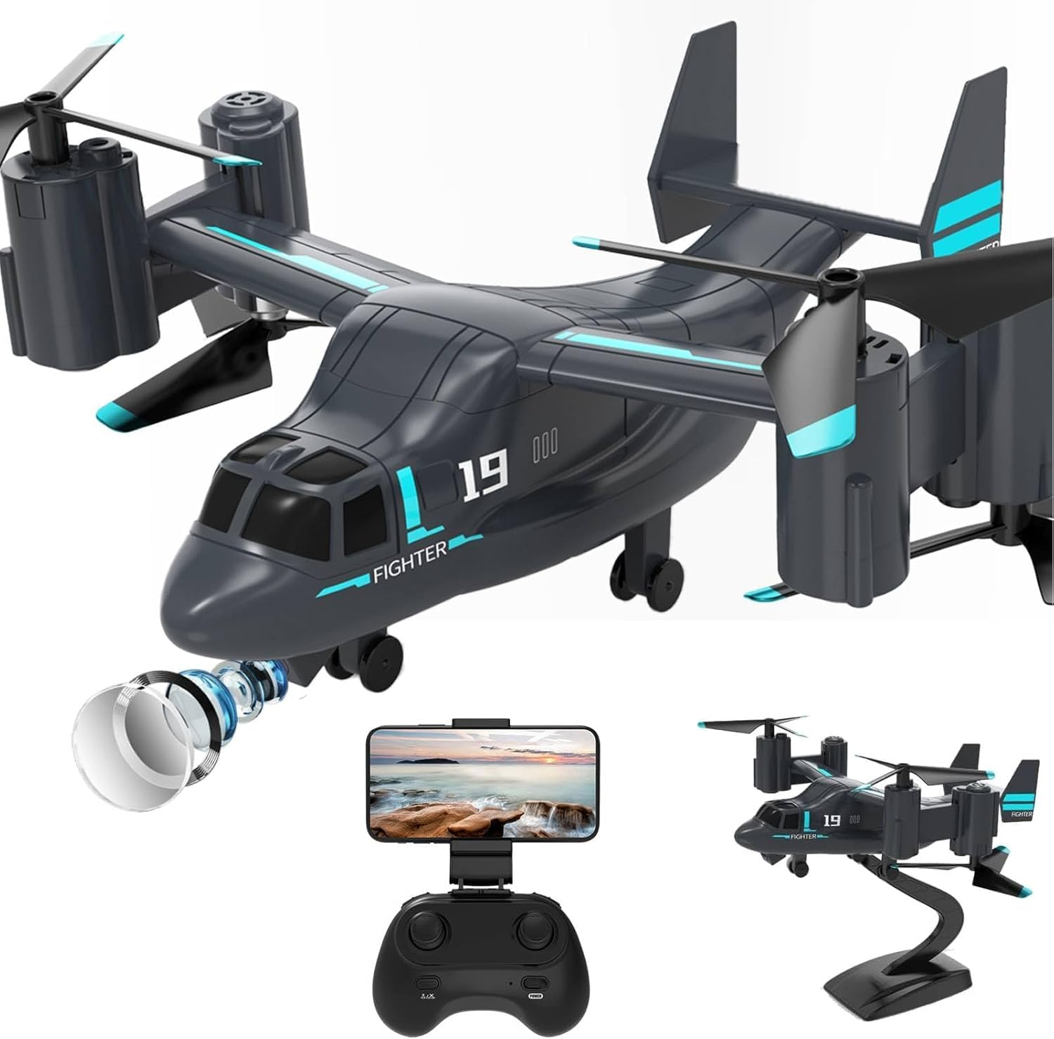 B-Qtech Helicopter Remote Control with Camera 1080P, 2.4G RC Helicopter Live Transmission, Plane with Optical Flow Positioning, Mini Drone Toy with LED Light for Kids, Headless Mode, 2 Batteries image number 4