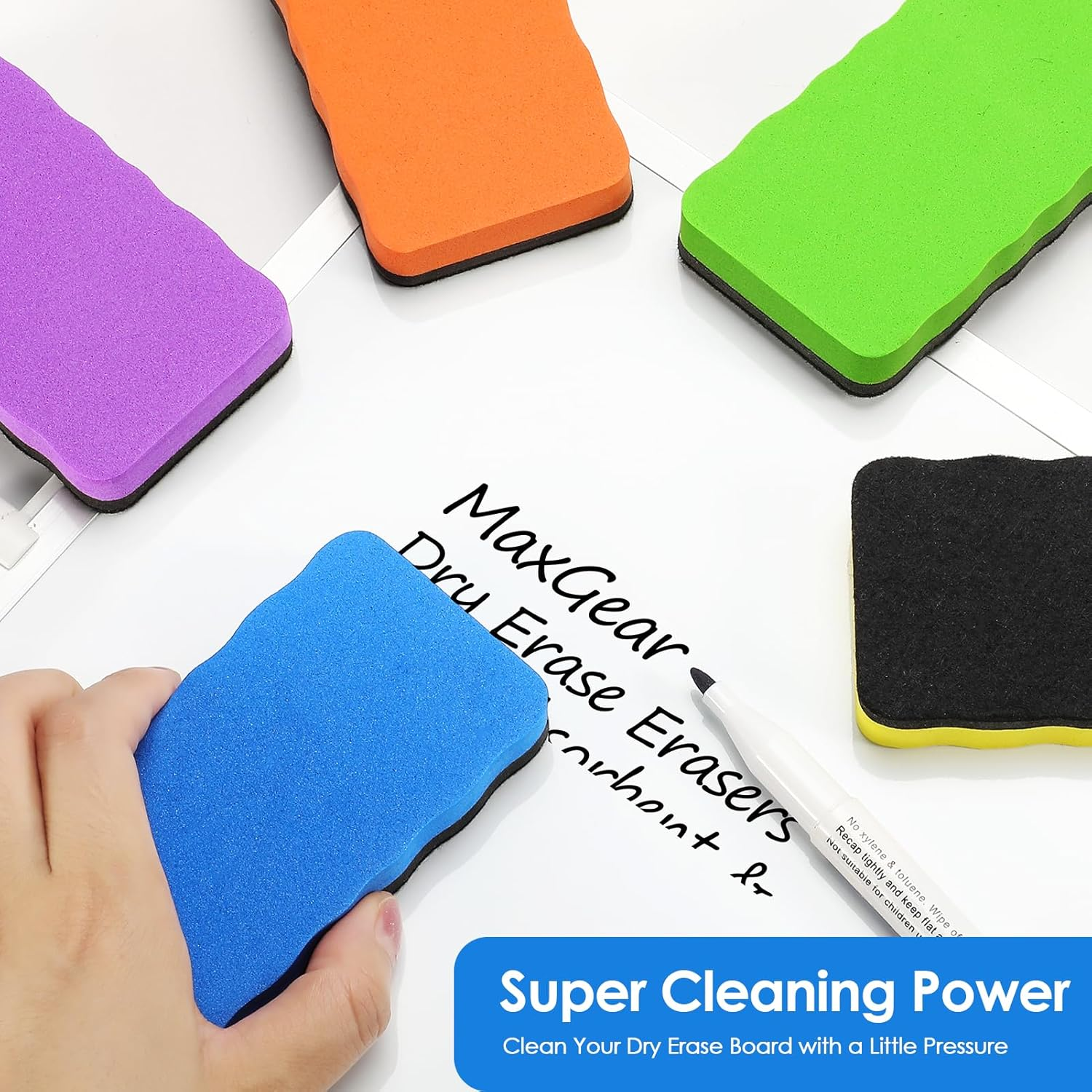 Maxgear Whiteboard Erasers, 8 Pack Magnetic Dry Erase Erasers for Classroom, Whiteboard Cleaning Pad, Chalkboard Wiper Teacher Supplies for School, Office, Home （6 Vibrant Color Set, 4 X 2 X 0.6 Inch image number 5