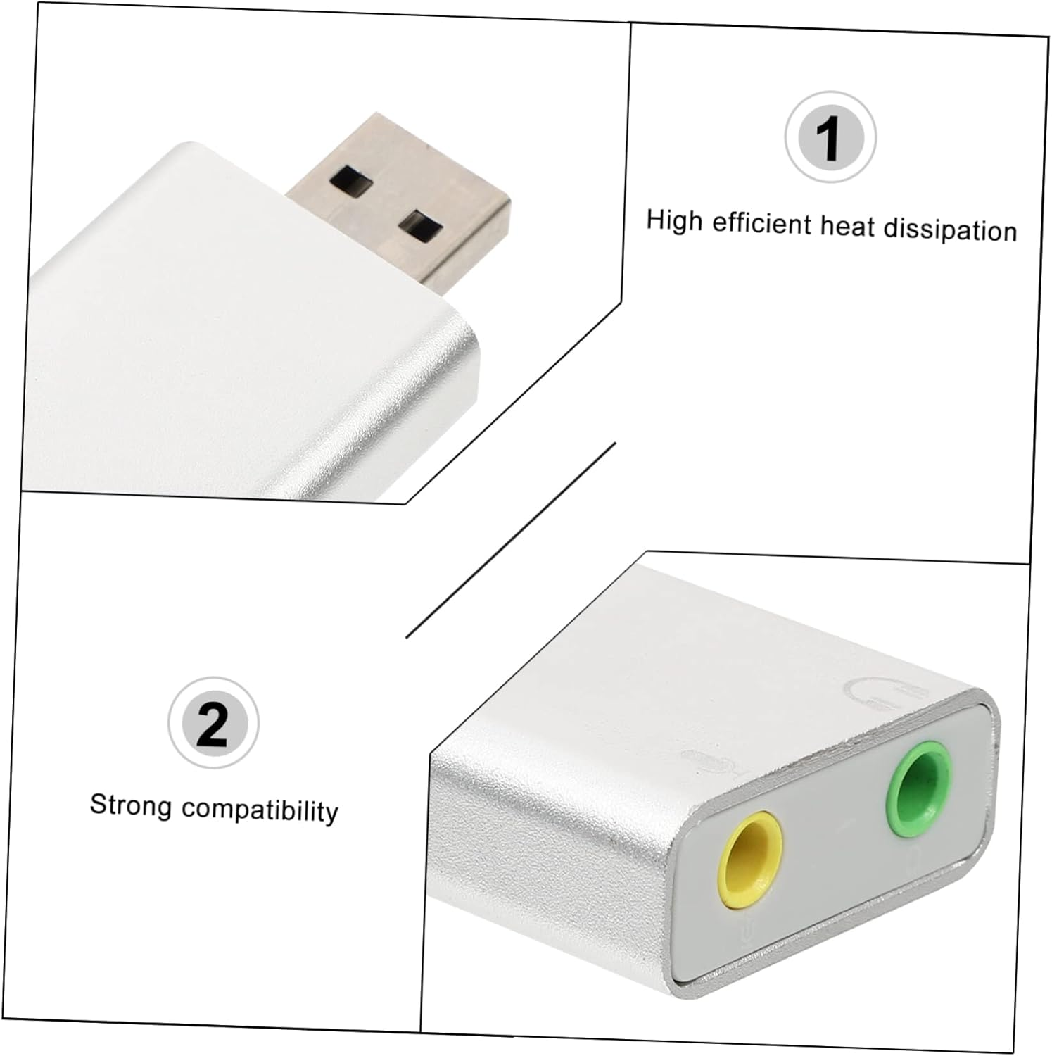 Aluminum USB External Stereo Sound Adapter for Laptop Compatible Headphones and Microphones for Home Studio Online Streaming image number 6