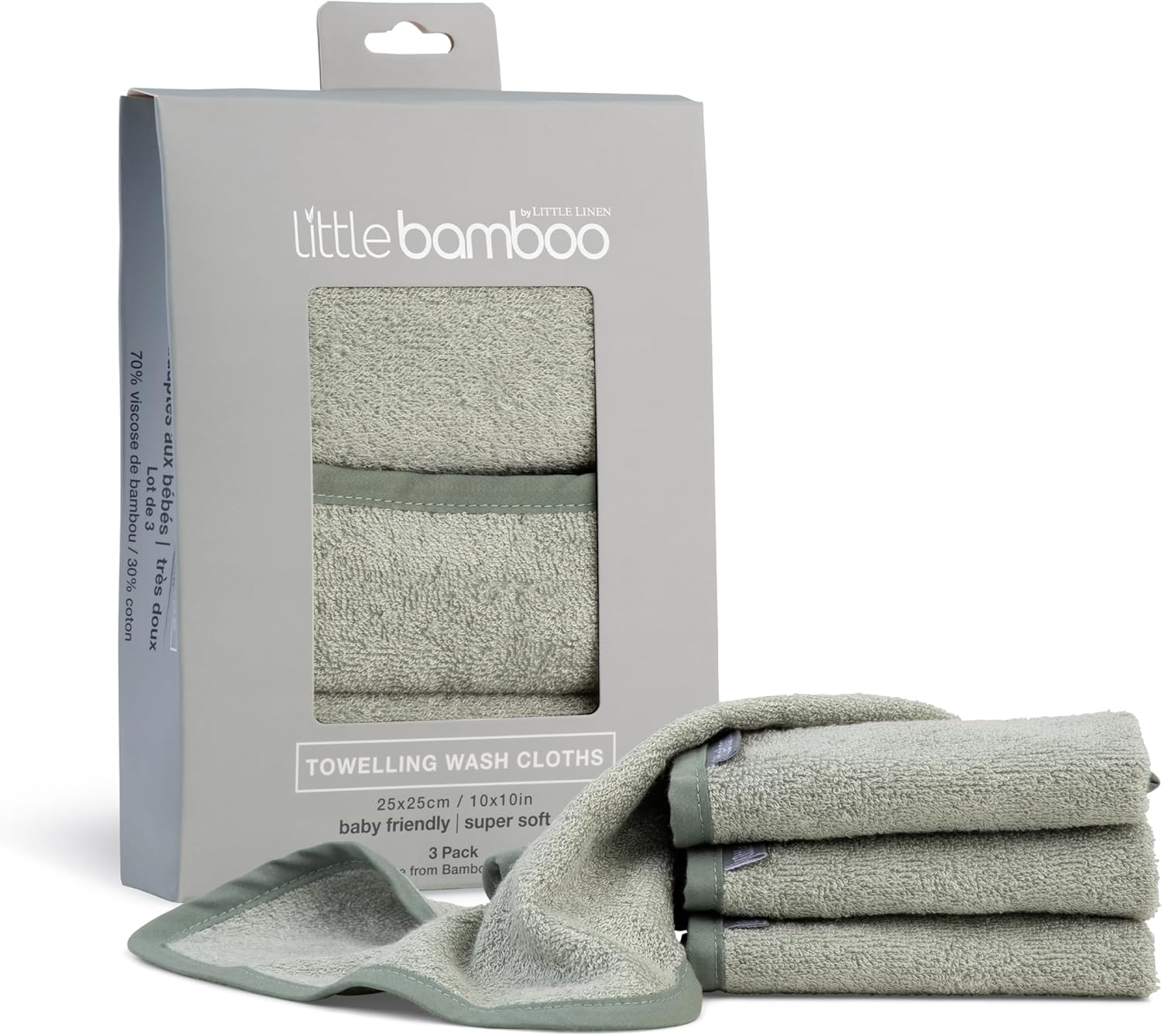 Little Bamboo Towelling Baby Washer Face Cloth, Natural (Pack of 3)