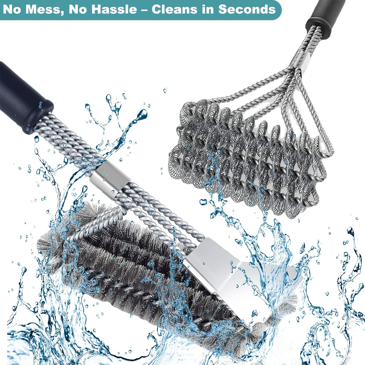 BBQ Grill Brush Set of 2, 18-Inch BBQ Accessories, Safe Bristle-Free BBQ Cleaning Brush, 100% Rust-Proof Stainless Steel - Grill Cleaner for Gas, Charcoal, Smoker, Porcelain Grills image number 1