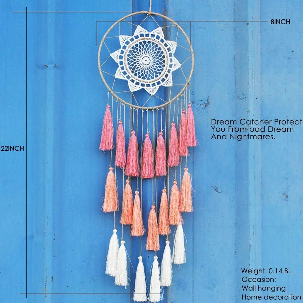 Macrame Dream Catchers for Bedroom Tassel Wall Hanging Handmade Dreamcatchers Home Decor with Ornament Craft Blessing Gift(Red Pink)