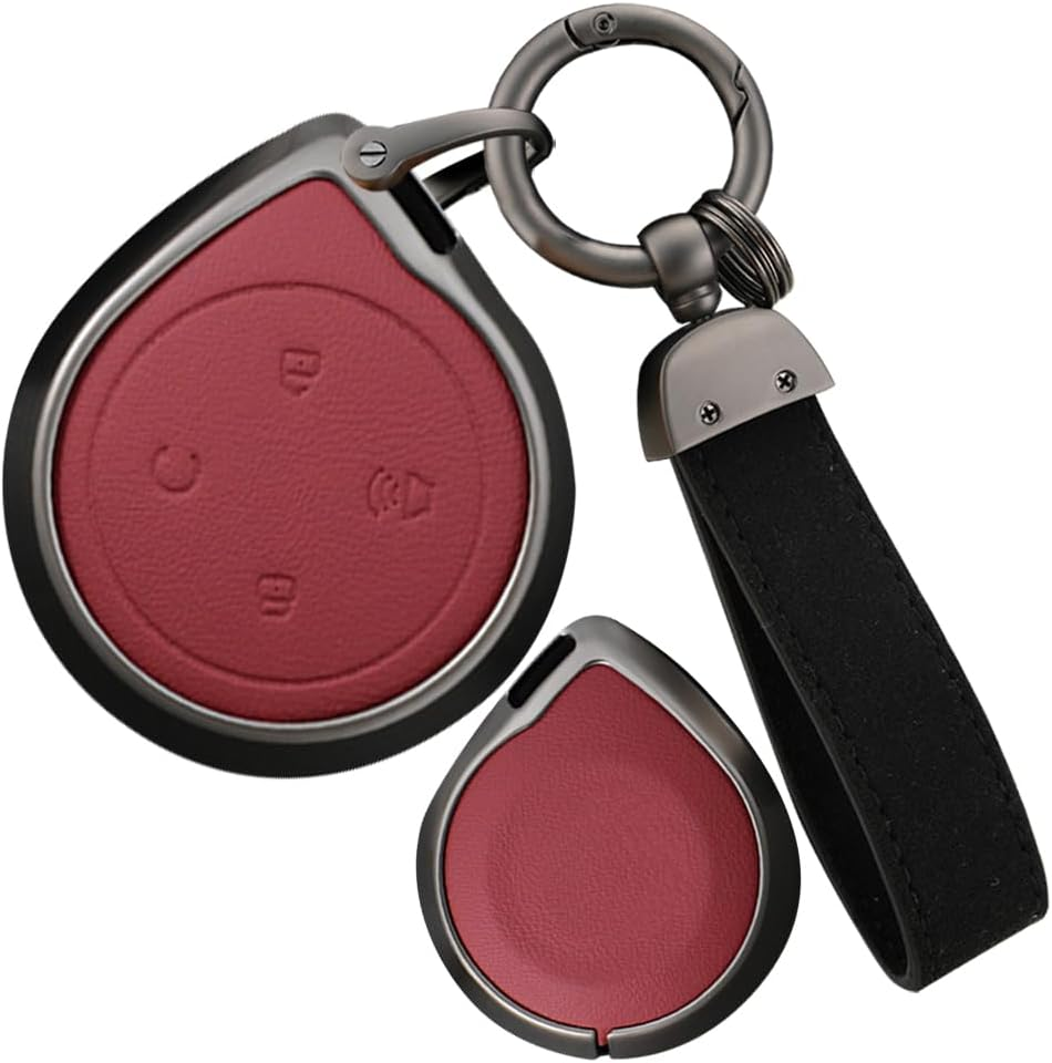 Ontto Alloy Leather Key Fob Cover Fit for GWM POER Cannon Alpha Great Wall Pickup Truck 2025 2024 2023 Remote Key Shell Case Keyring Key Holder Bag Keychain Accessories