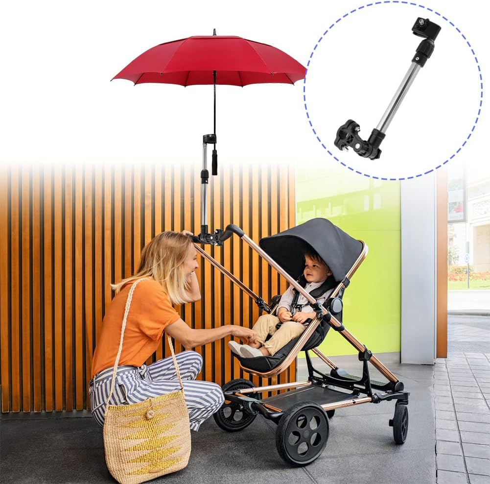 Umbrella Mount Holder, Bicycle Umbrellas Stand Adjustable 360 &deg; Retractable Stainless Steel Bike Support Bar Holder Mounted Frame Handle Connector for Electric Walker Wheel Chair Cart Pram image number 3