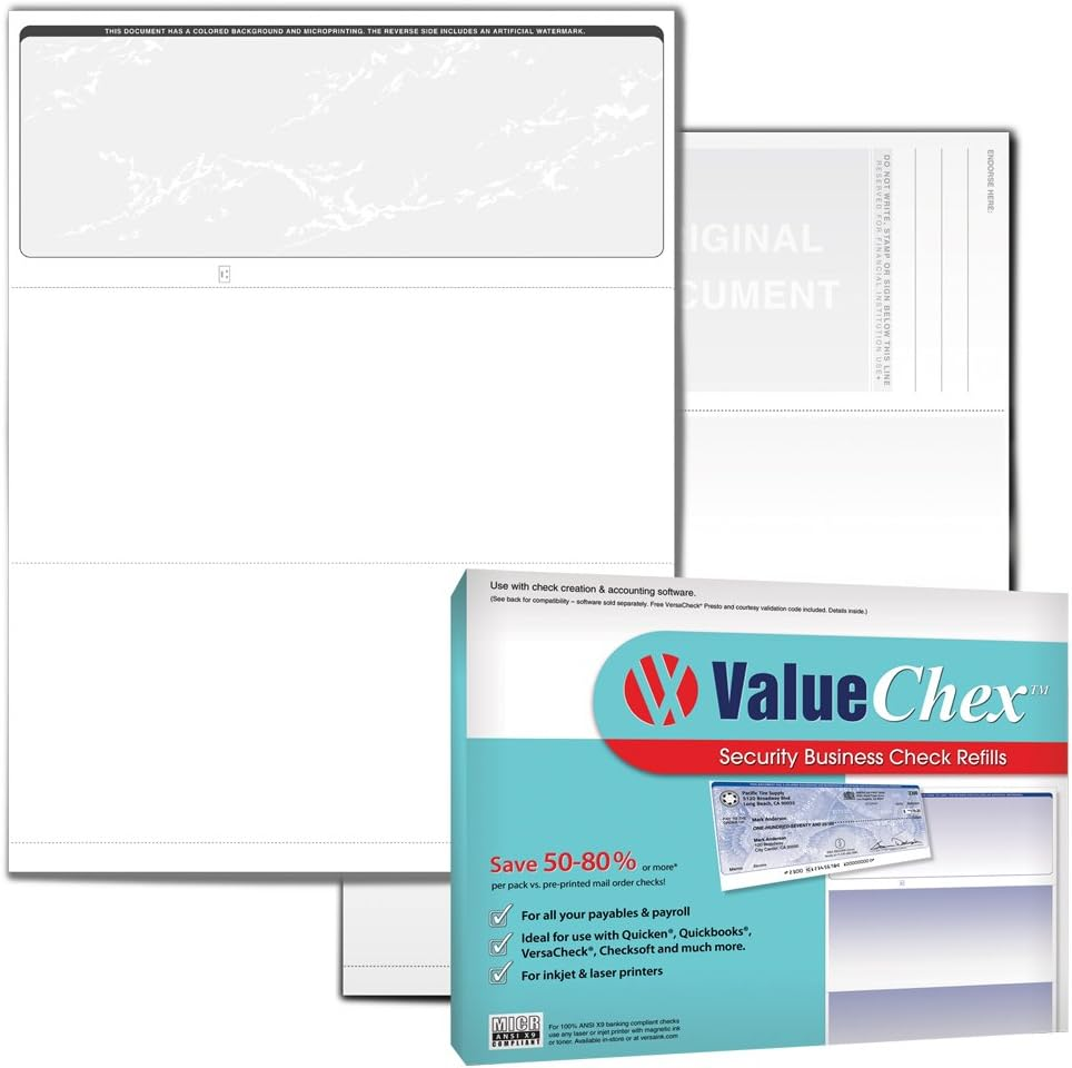 Versacheck Valuechex - 110 Blank Business Voucher Checks - Grey Prestige - 110 Sheets Form #1000 - Check on Top
