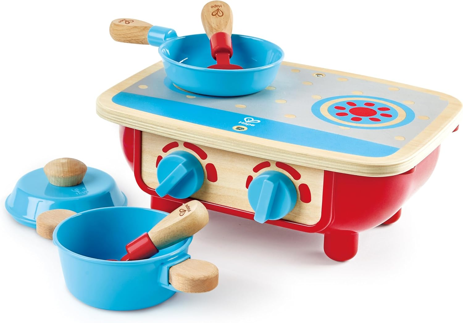 Hape 6Pc Toddler Kitchen Play Set &ndash; Wooden Pretend Cooking Toy with Stove, Pot, Pan & Utensils &ndash; Fun Role-Playing for Kids & Children &ndash; Safe & Durable &ndash; Ages 18M+