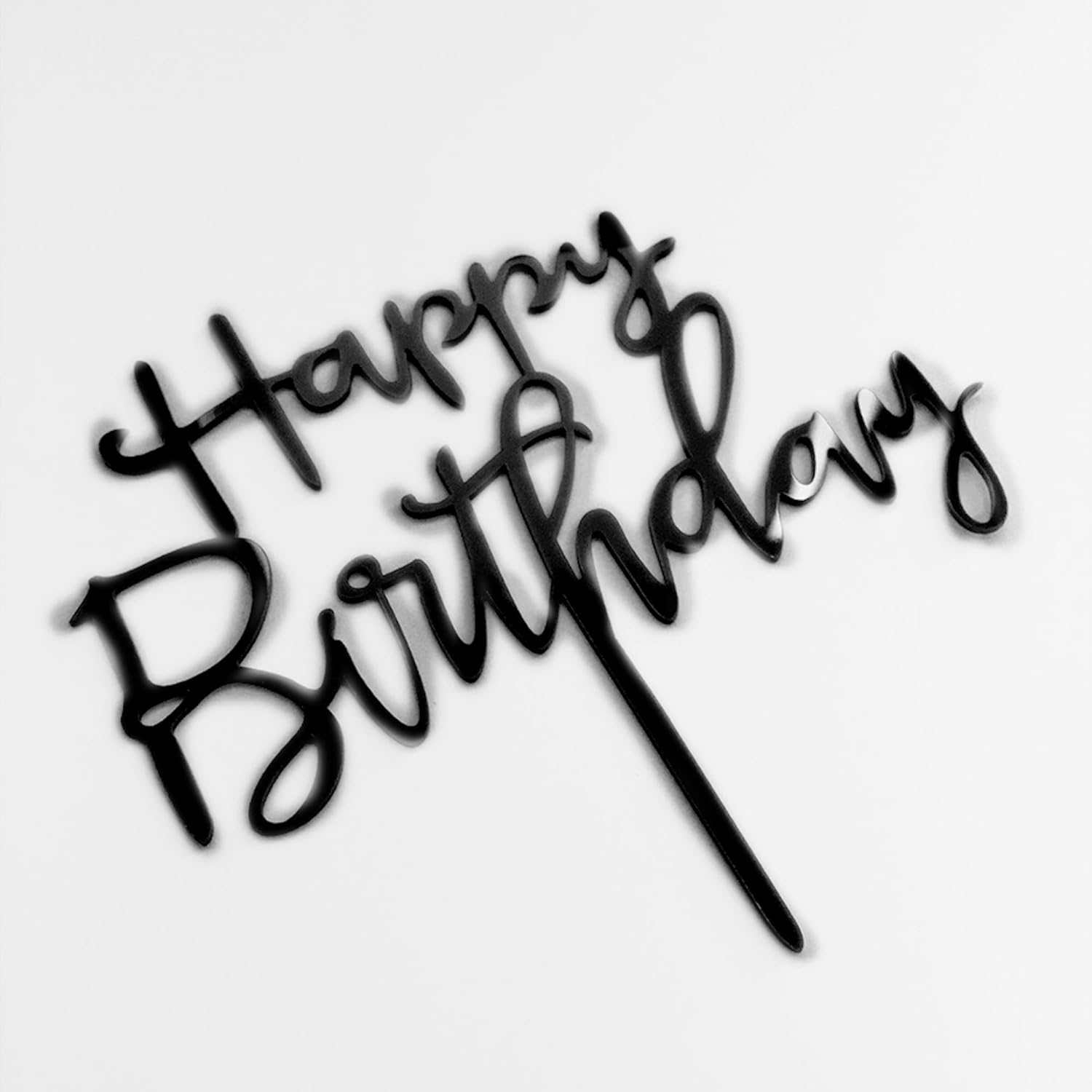Happy Birthday Cake Topper, Acrylic Durable Versatile Cake Topper, Birthday Cake for Photo Booth Props, Birthday Party Decoration Ideas, Perfect Keepsake for Your Family and Friends (Black)
