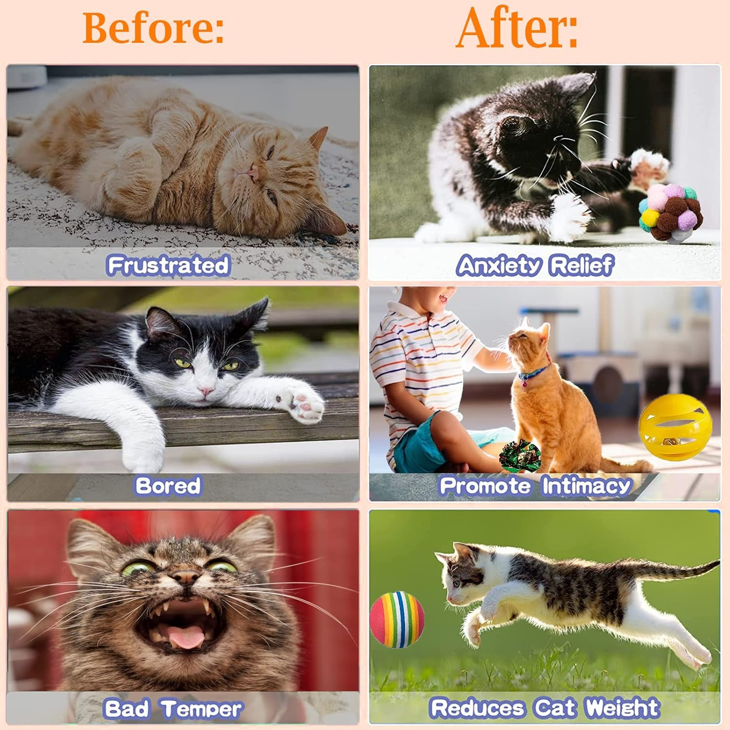 Cat Toys, 34Pcs Kitten Chew and Chase Toys Set - Indoor Cat Toys Including Rainbow Foam, Crinkle, Furry Pompom, and Sisal Balls for Kitty Pet image number 4