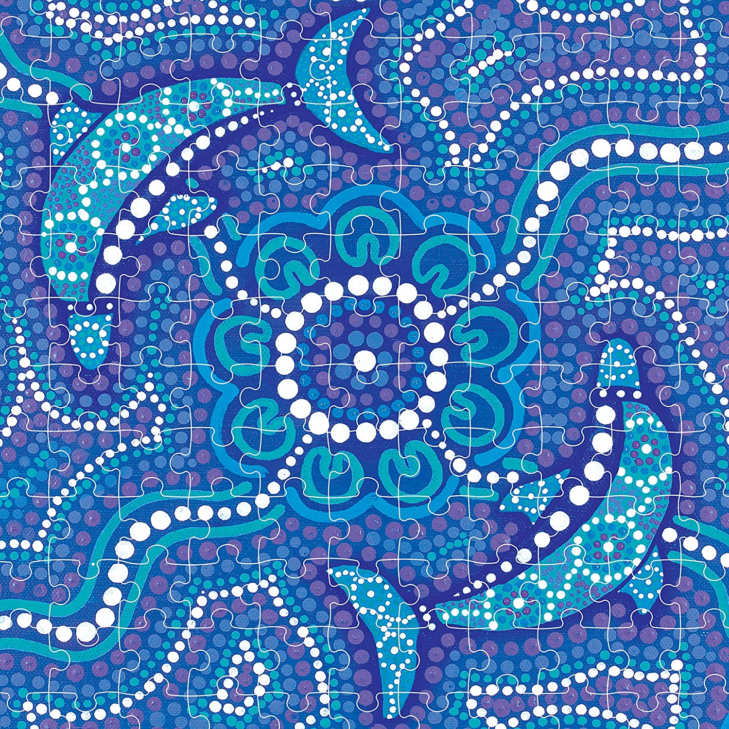 Mindbogglers Artisan 500-Piece Jigsaw Puzzle: Saltwater People - Steven Bekue - Jigsaws for Adults - Deluxe Jigsaw Puzzles - 24X18In - Intricate Puzzles - Hobbies - Aboriginal Art Jigsaw Puzzles, Blue