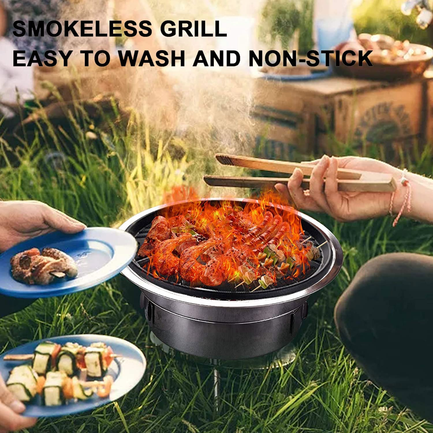 Multifunctional Charcoal Barbecue Grill, Portable Household Korean Grill, Smoker Grill Non-Stick round Carbon Barbecue Grill Camping Grill Stove for Outdoor, Indoor and Picnic image number 6