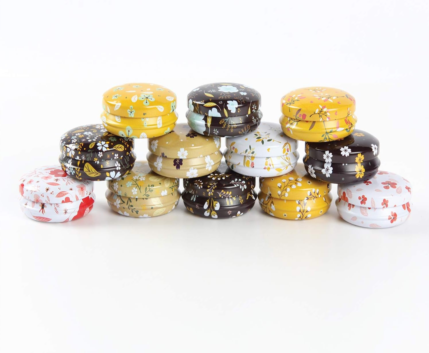 Skylarlife Lip Balm Tin Jars/ Cream Jar Skylarlife Metal Tin with Lid/ Tin Cans/ Gift Containers for Candles Making, DIY Lip Balm Containers, Cosmetics Ointment, Cream Jar Jewelry round Jars with Lids/ Pack of 12 (Cartoon, Nature, Flower, Universe) (Flower)